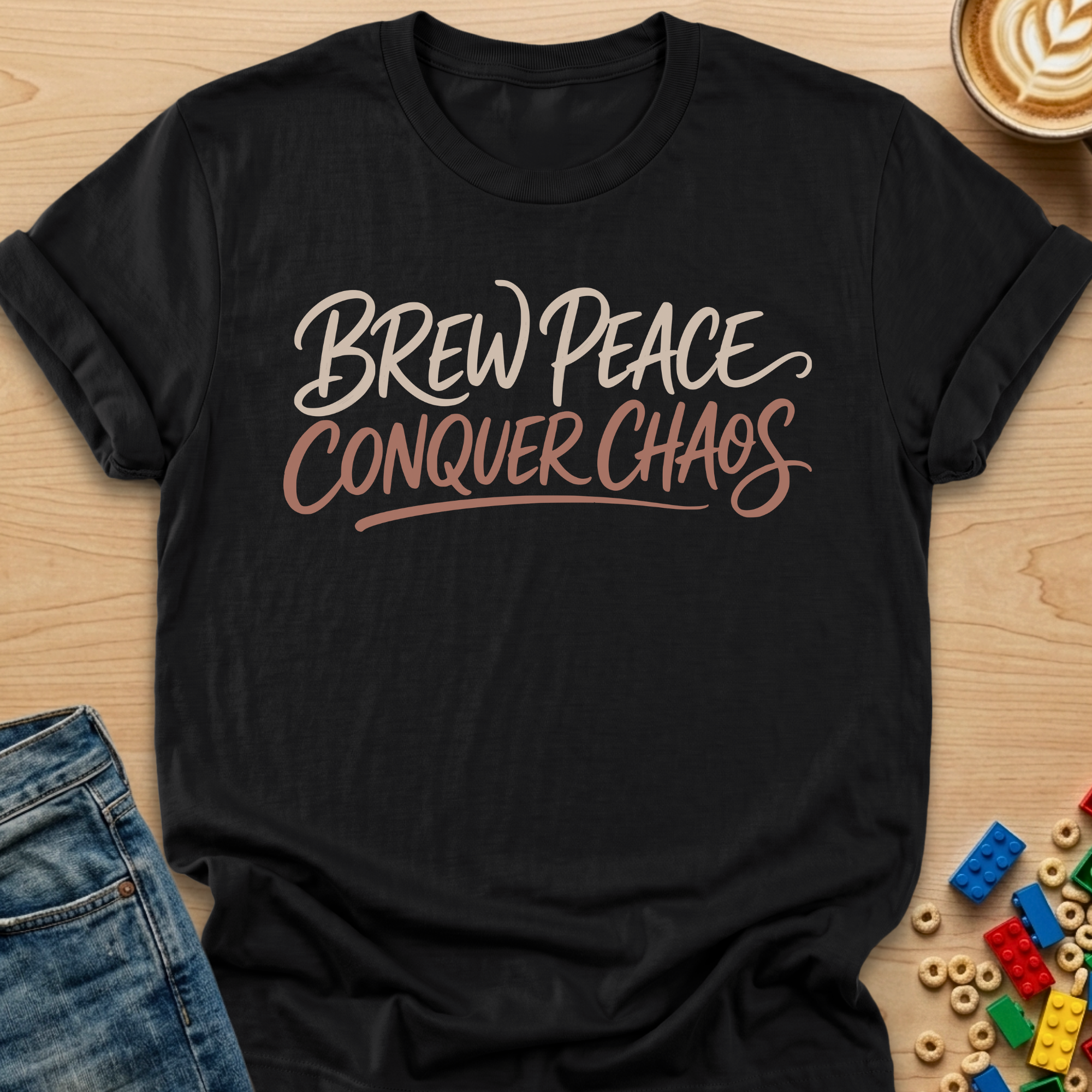 Brew Peace Conquer Chaos Script T-shirt