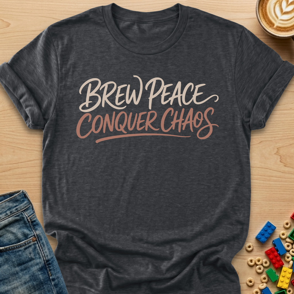 Brew Peace Conquer Chaos Script T-shirt