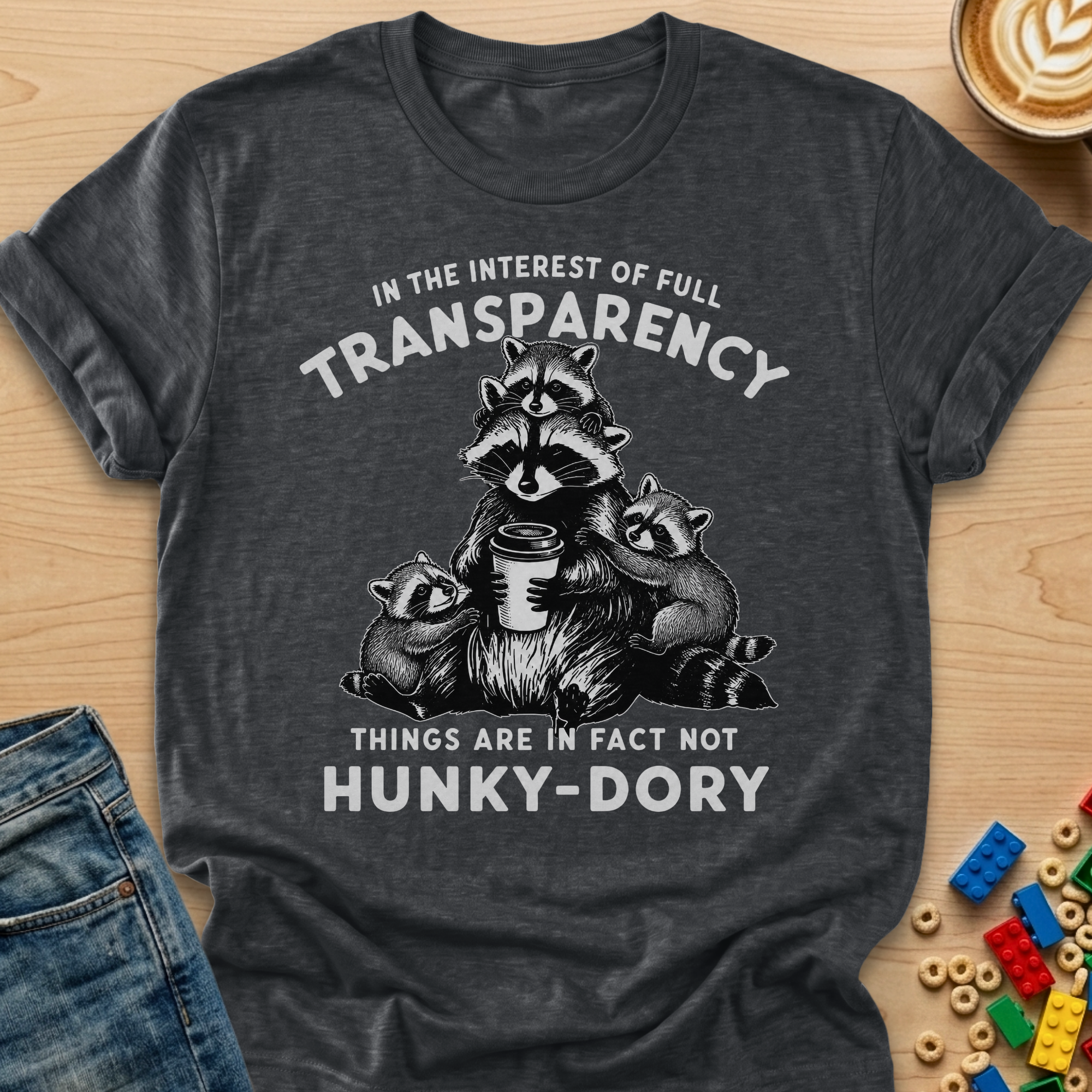 Things are in Fact Not Hunky-Dory Raccoon T-shirt
