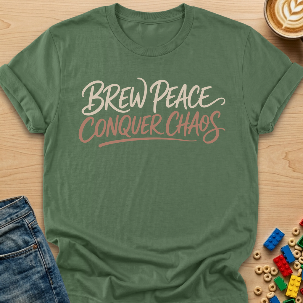 Brew Peace Conquer Chaos Script T-shirt