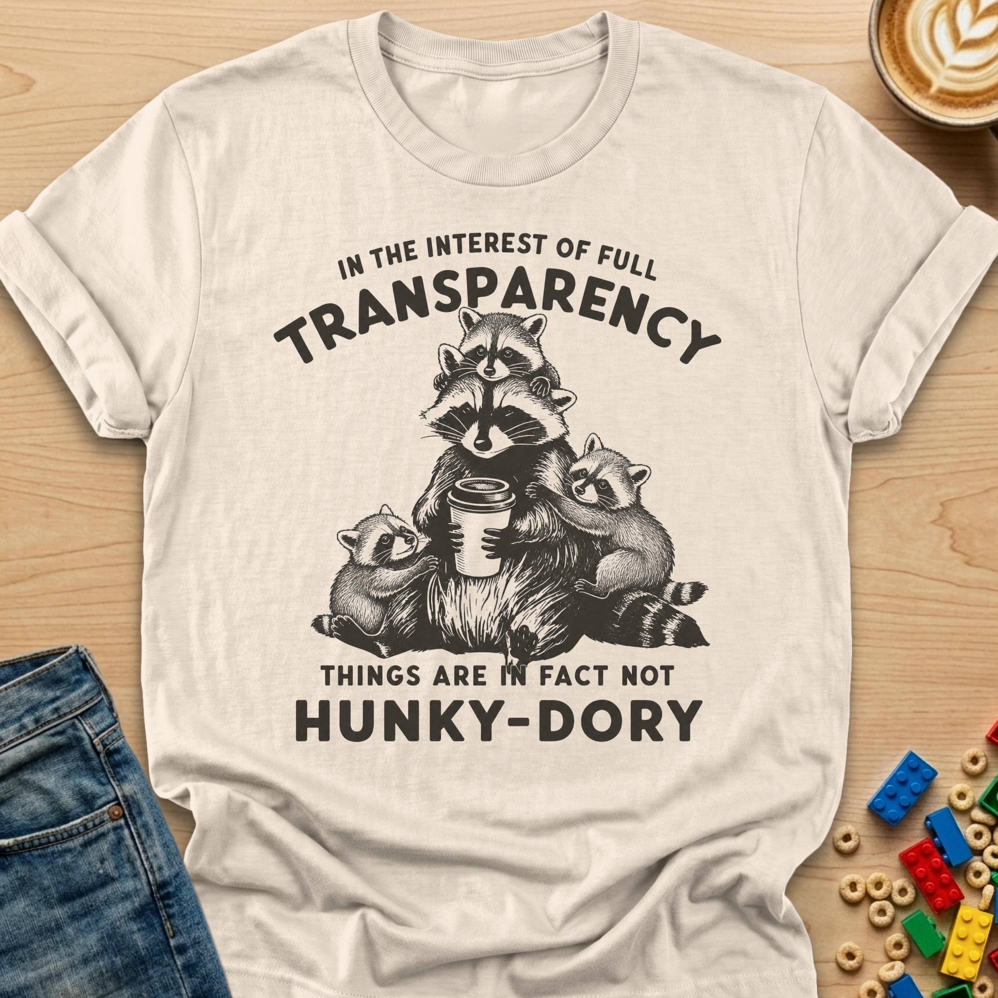 Things are in Fact Not Hunky-Dory Raccoon T-shirt